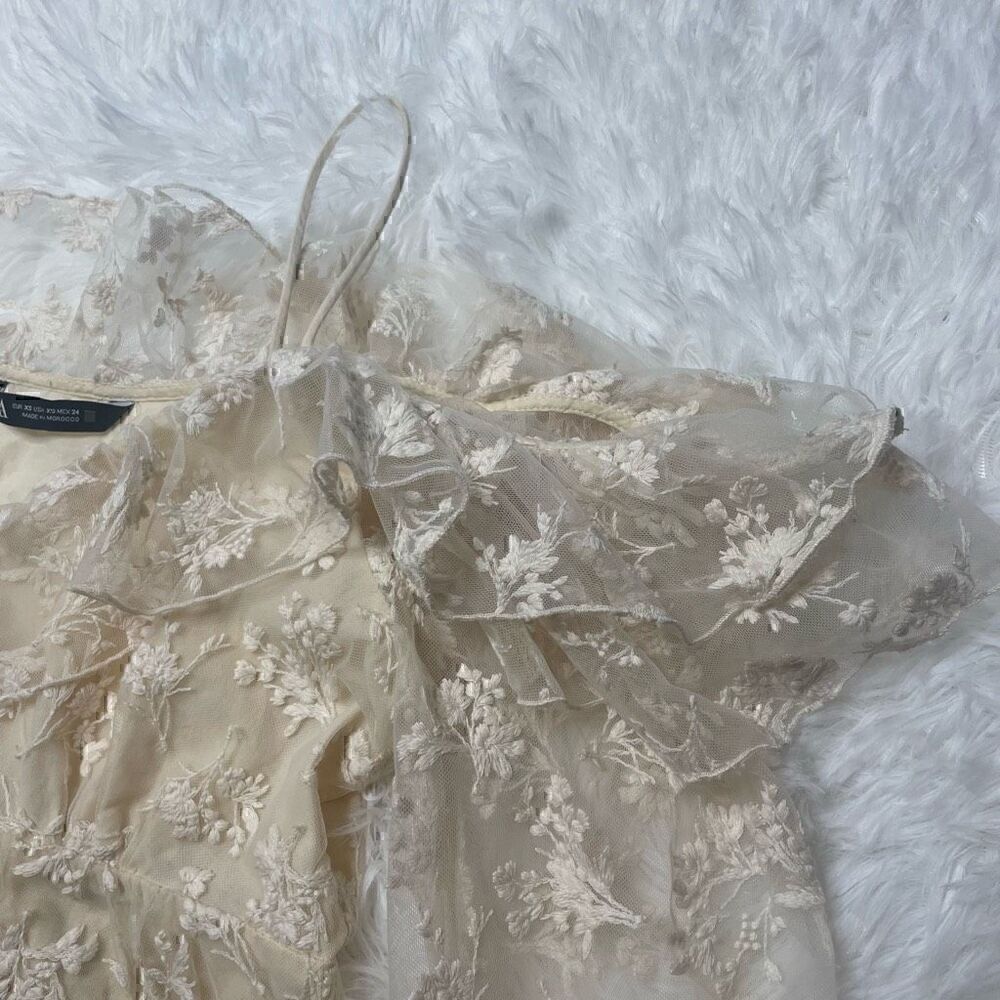 Zara Embroidered Ruffle Off Shoulder Lace Top Size XS - Small Romantic Ivory - Picture 5 of 14